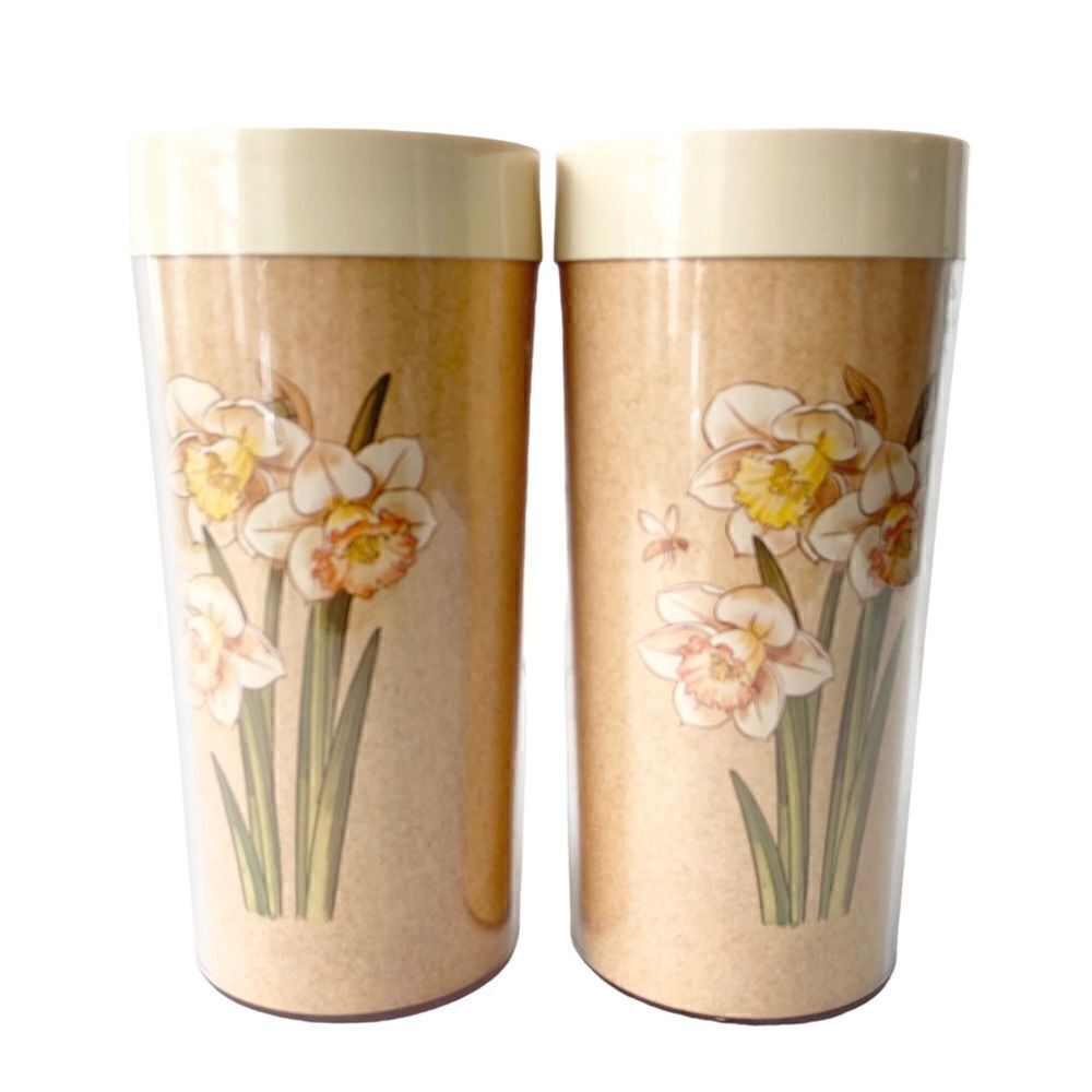 Vintage 1982 Thermo-Serv Garden Glories Tumbler Cups (2)